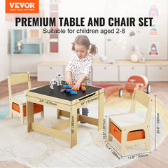 VEVOR Kids Table and Chair Set Wooden Activity Table with Storage Space & Boxes