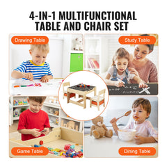 VEVOR Kids Table and Chair Set Wooden Activity Table with Storage Space & Boxes