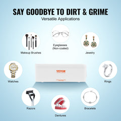 VEVOR Jewelry Cleaner Ultrasonic Machine, Ultrasonic Cleaner Machine 16oz (470ml) with 4 Timer Modes, Portable ultrasonic jewelry cleaner with Cleaning Basket for Eyeglasses, Watches, Dentures, Rings