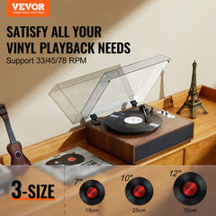 VEVOR Bluetooth Vinyl Record Player 3-Speed Belt Driven Turntable 10W Speakers