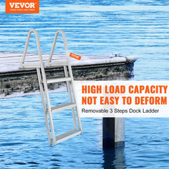 VEVOR Dock Ladder, Removable 3 Steps, 159 kg Load Capacity, Aluminum Alloy Pontoon Boat Ladder with 101.6 mm Wide Step & Nonslip Rubber Mat, Easy to Install for Ship/Lake/Pool/Marine Boarding
