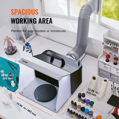 VEVOR Airbrush Spray Booth, Portable Hobby Airbrush Paint Spray Booth Kit with 4 LED Light, Powerful Dual Exhaust Fans, Turntable and 6 ft Extension Hose, for Painting Models, Arts, Crafts, Cakes