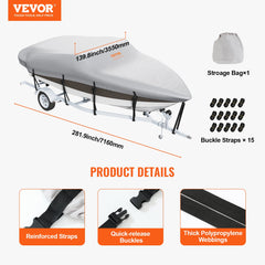 VEVOR Boat Cover 600D Waterproof 20-22 ft Boat Cover V-Hull Tri-Hull Runabout