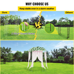 VEVOR Birdcage Shape Garden Arbor, 9\' High x 6.6\' Wide, Heavy Duty Wrought Iron Arbor, Wedding Arch Trellis for Climbing Vines in Outdoor Garden, Lawn, Backyard, Patio, White