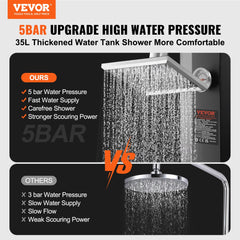 VEVOR Outdoor Solar Heated Shower, 35L Poolside Shower Kit with Shower Head and Foot Shower Tap, Double Buckle Fast Assembly W/ Pre-Drilled Holes for Outdoor Backyard Poolside Beach Spa