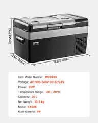 VEVOR Portable Car Refrigerator Freezer Compressor 20L Single Zone for Car Home