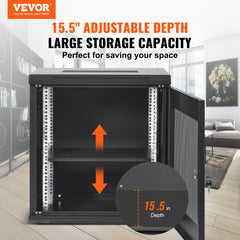 VEVOR 12U Wall Mount Network Server Cabinet, 15.5'' Deep, Server Rack Cabinet Enclosure, 200 lbs Max. Ground-mounted Load Capacity, with Locking Door Side Panels, for IT Equipment, A/V Devices