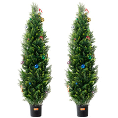 VEVOR 2 Pack 5' Artificial Cedar Topiary Tree Faux Plant UV Decor In/Outdoor