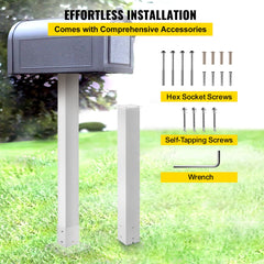 VEVOR Mailbox Post, 43"" High Mailbox Stand, White Powder-Coated Mail Box Post Kit, Q235 Steel Post Stand Surface Mount Post for Sidewalk and Street Curbside, Universal Mail Post for Outdoor Mailbox