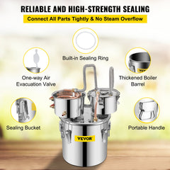 VEVOR 3 Pot 12L Alcohol Distiller Water Wine Boiler Home Brew Moonshinestill