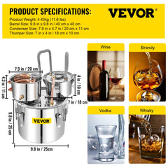VEVOR 3 Pot 12L Alcohol Distiller Water Wine Boiler Home Brew Moonshinestill