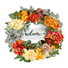 VEVOR Artificial Decorative Wreath 60.96 cm Red Orange Yellow Hydrangeas Roses