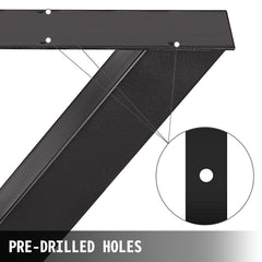 VEVOR Set of 2 Steel Table Legs, 16'Height 15'Wide Dining Table Legs, Heavy Duty 3.1" Square Box Section X Frame Table Legs, 16x15x3.1 Inch Black Color Industrial Country Style Metal Dining Legs