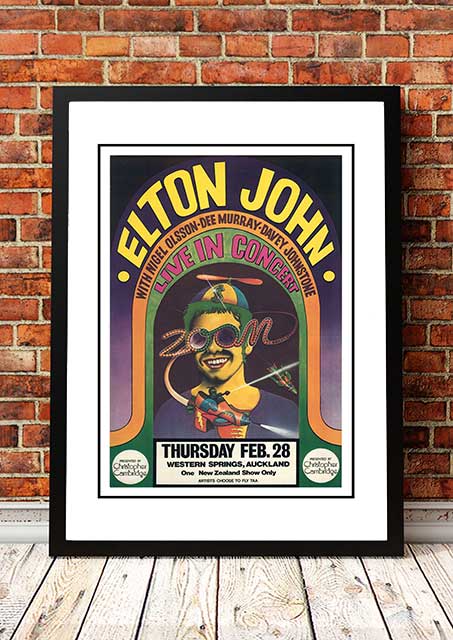 Elton John ‘Western Springs’ Auckland, NZ Concert Poster 1971 - Framed A2