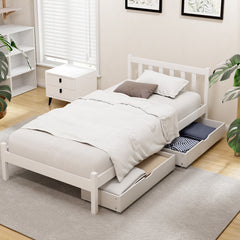 Artiss Bed Frame Single Size Wooden Platform with 2 Storage Drawers White SOFIE