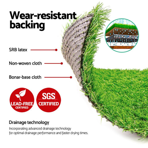 Prime Turf Artificial Grass 20mm 2mx5m Synthetic Fake Lawn Turf Plastic Plant 4-coloured