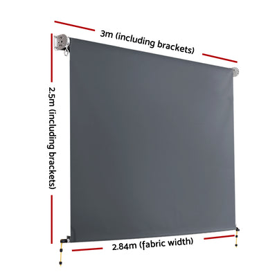 Instahut 3X2.5M Outdoor Blinds Awning Roll Down Canopy Retractable Outdoor Blinds Window Shade Grey