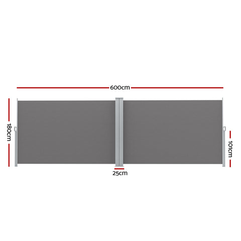 Instahut Side Awning Sun Shade Outdoor Retractable Privacy Screen 1.8X6M Grey