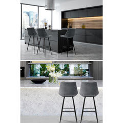 Artiss 2x Bar Stools Velvet Chairs Grey