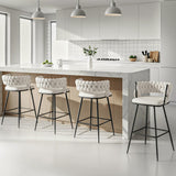 Artiss 4x Bar Stools Kitchen Dining Chair Counter Stool Woven Velvet Metal Ivory