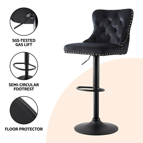 Artiss 4x Velvet Bar Stool Adjustable Height Nailhead Trim Kitchen Counter Stool