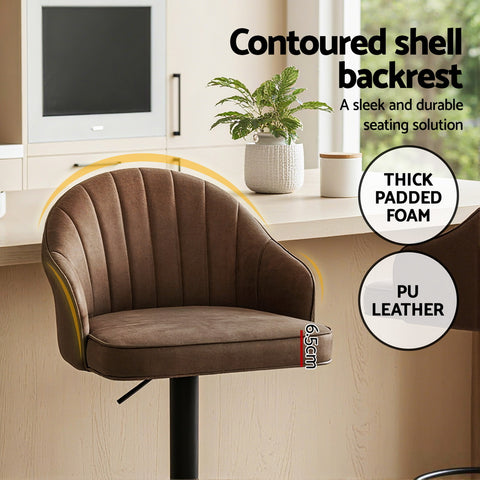Artiss 2x Bar Stools Kitchen Swivel Gas Lift Counter Chair Shell Leather Brown