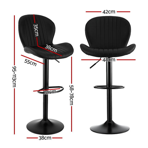 Artiss 2x Bar Stools Kitchen Swivel Gas Lift Counter Chair Shell Leather Black