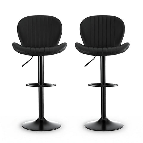 Artiss 2x Bar Stools Kitchen Swivel Gas Lift Counter Chair Shell Leather Black