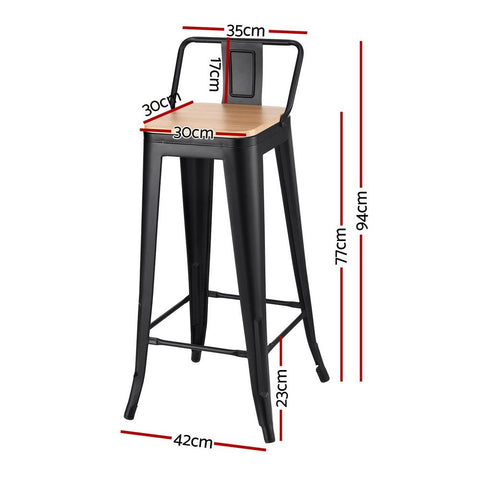 Artiss Metal Bar Stools Set of 2 Counter Height Barstools 77cm Seat Height w/ Removable Back