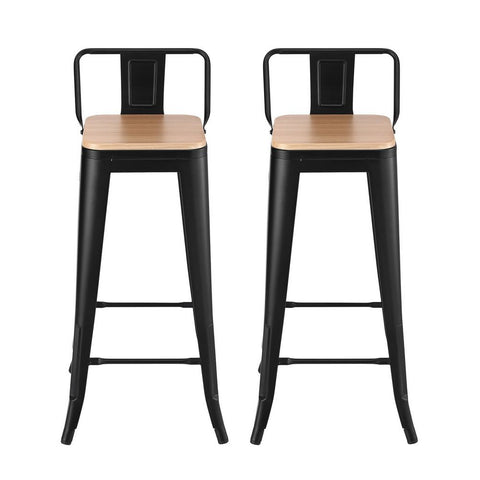 Artiss Metal Bar Stools Set of 2 Counter Height Barstools 77cm Seat Height w/ Removable Back