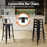 Artiss Metal Bar Stools Set of 2 Counter Height Barstools 77cm Seat Height w/ Removable Back