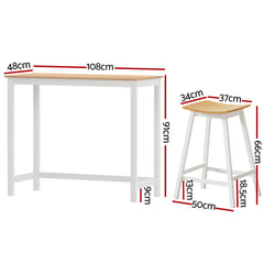 Artiss Bar Table and Stools Set Dining Desk Solid Wood Kitchen Chairs Cafe Pub