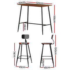 Artiss Bar Table and Stools Set Dining Desk Kitchen Chairs Cafe Pub