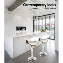 Artiss Bar Stools Gas Lift Leather w/Armrest White