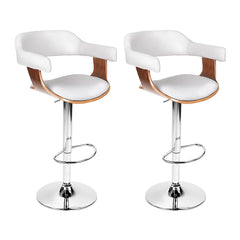 Artiss 2x Bar Stools Gas Lift Leather w/Armrest White