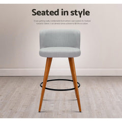 Artiss 2x Bar Stools Linen Padded Wooden Grey