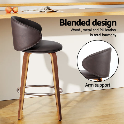 2x Artiss Bar Stools Dining Chairs Contoured Leather Wood Stool