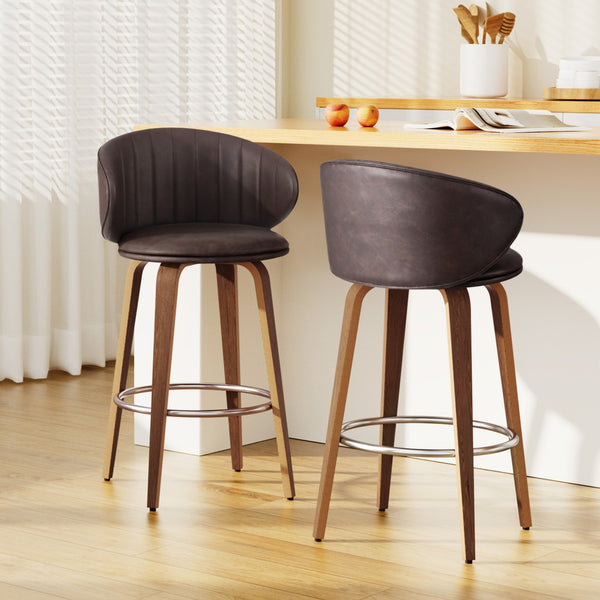 2x Artiss Bar Stools Dining Chairs Contoured Leather Wood Stool