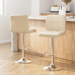 Artiss 2x Bar Stools Leather Gas Lift Beige