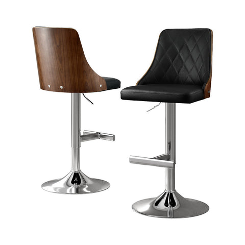 Artiss 2X Bar Stool Wood Swivel Adjustable Kitchen Counter Stool Leather Black