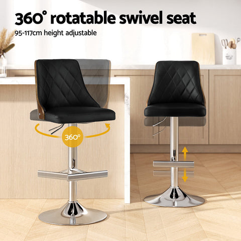 Artiss 2X Bar Stool Wood Swivel Adjustable Kitchen Counter Stool Leather Black