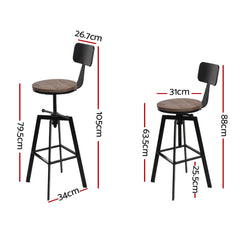 Artiss Bar Stools Kitchen Counter Chairs Vintage Metal Chairs x2