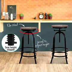 Artiss 2x Bar Stools Adjustable Wood Chairs
