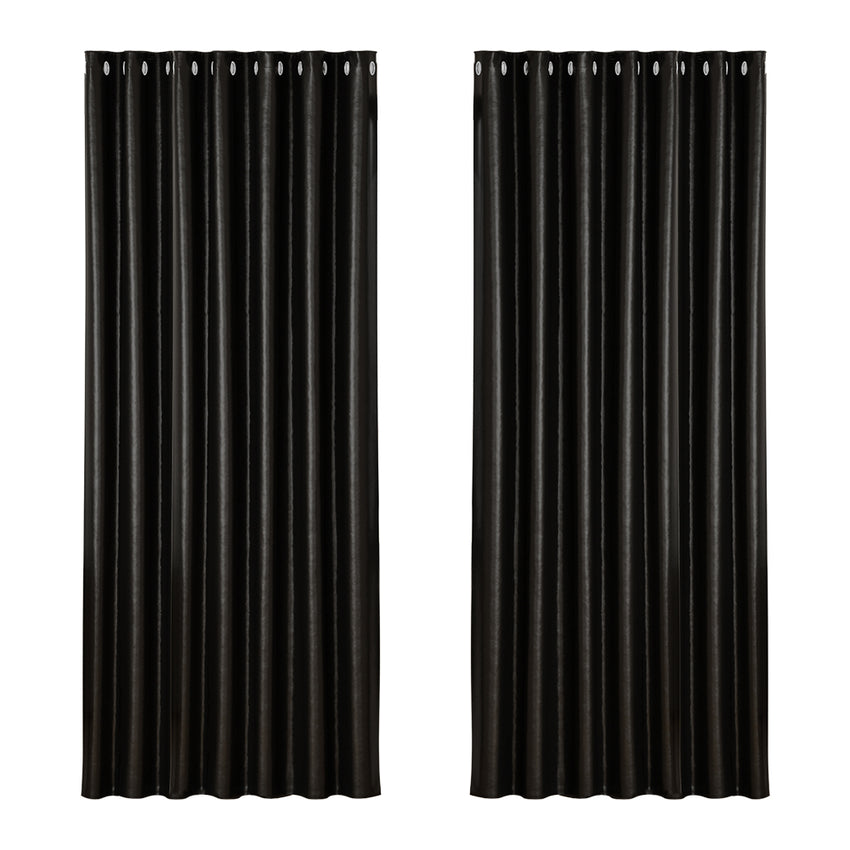Artiss 2X Blockout Curtains Eyelet 240x230cm Black Shine