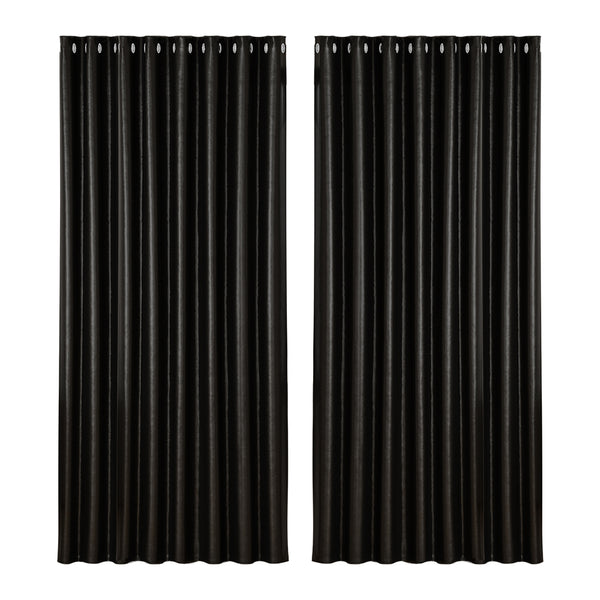 Artiss 2X Blockout Curtains Eyelet 300x230cm Black Shine