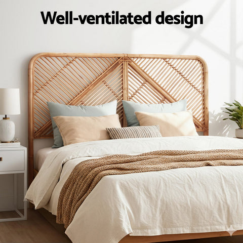 Artiss Bed Headboard Double Bedhead Rattan - FRED Pine