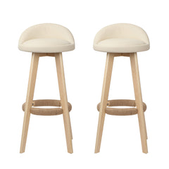 Artiss 2x Bar Stools Padded Leather Wooden Beige
