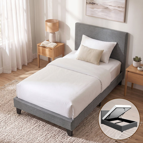 Artiss Bed Frame King Single Size Gas Lift Grey NINO