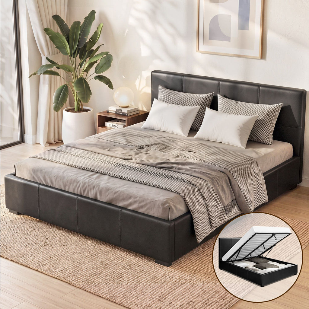 Artiss Bed Frame Queen Size Gas Lift Black NINO