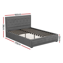 Artiss Bed Frame Queen Size Gas Lift Grey TIYO